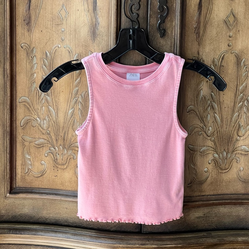 Zara Girls NWOT Light Pink Cropped Tank Top Sleeveless Crew Neck Chic Sz 10